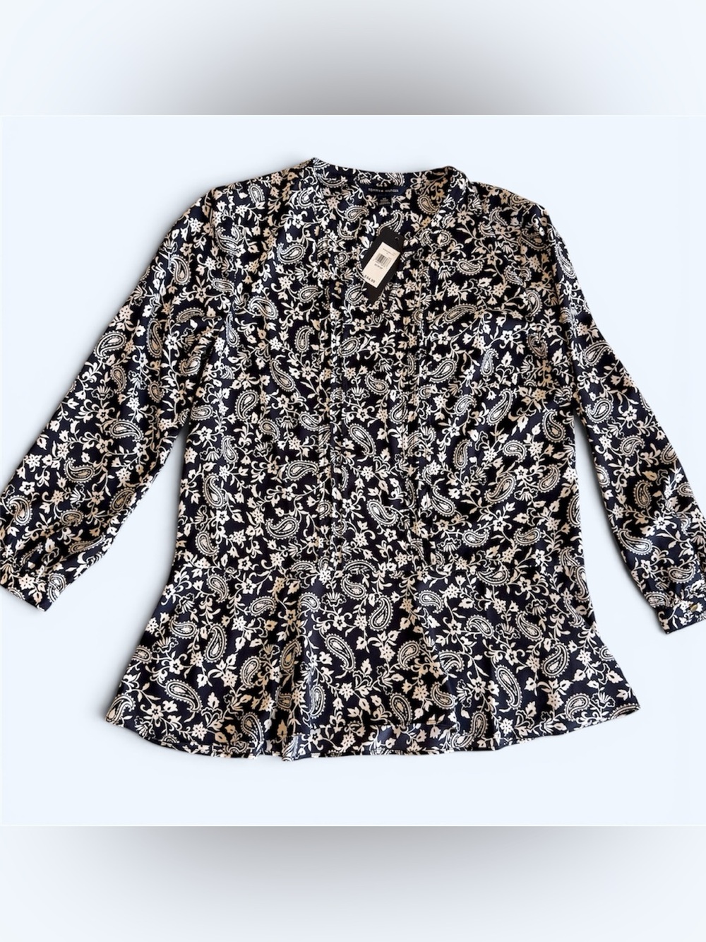 Tommy Hilfiger Women’s Navy Blue Paisley Floral Blouse XS NWT